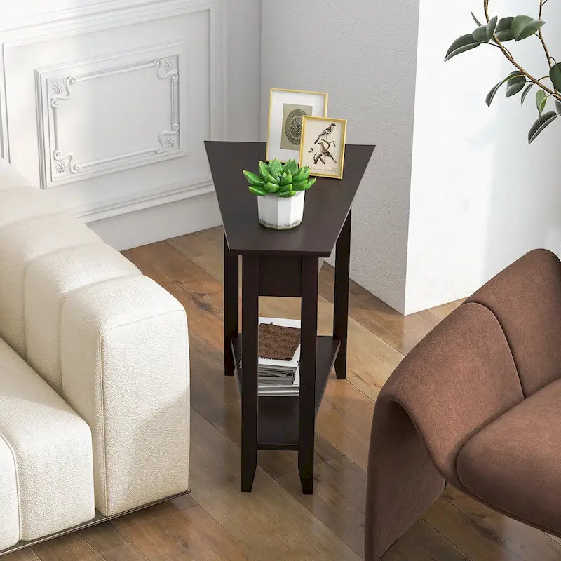 Gymax 2-stöckiger Beistelltisch, unregelmäßig, schmal, Sofa-Nachttisch mit