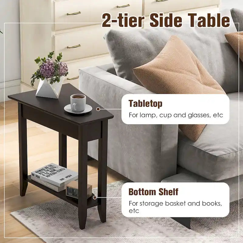 Gymax 2-stöckiger Beistelltisch, unregelmäßig, schmal, Sofa-Nachttisch mit