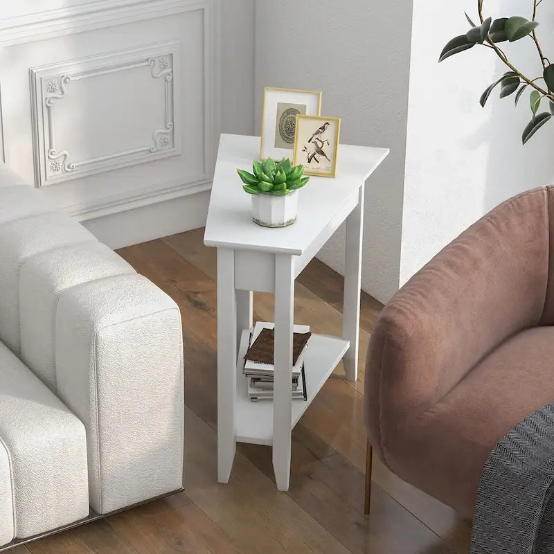 Gymax 2-stöckiger Beistelltisch, unregelmäßig, schmal, Sofa-Nachttisch mit