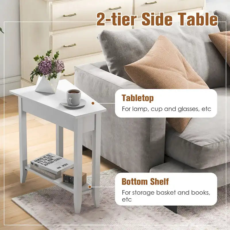 Gymax 2-stöckiger Beistelltisch, unregelmäßig, schmal, Sofa-Nachttisch mit