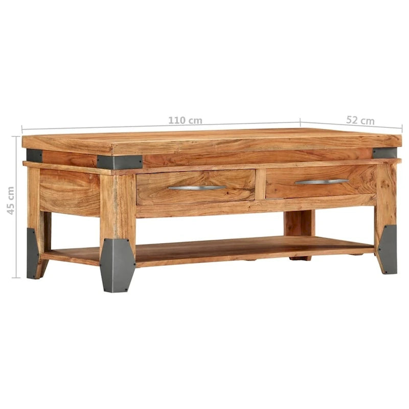 vidaXL Couchtisch 110x52x45 cm Akazie Massivholz - 43.3 x 20.5 x 17.7