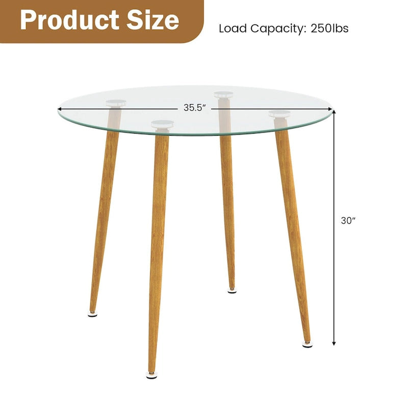 Gymax Couchtisch Rund Glastisch Esstisch mit Metallbeinen