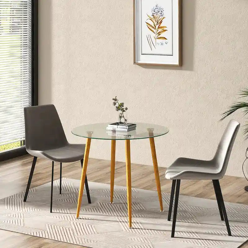 Gymax Couchtisch Rund Glastisch Esstisch mit Metallbeinen