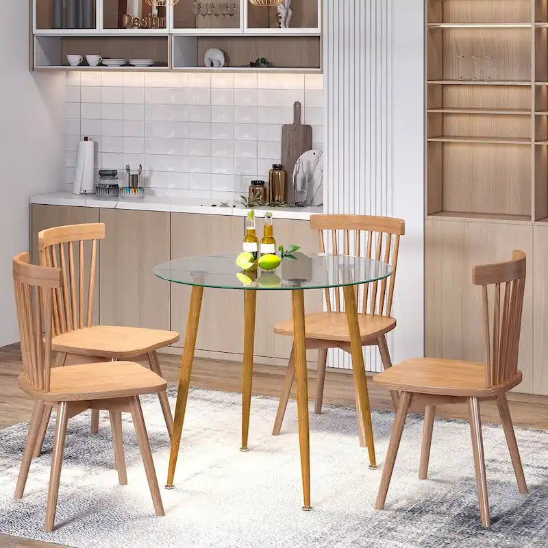 Gymax Couchtisch Rund Glastisch Esstisch mit Metallbeinen