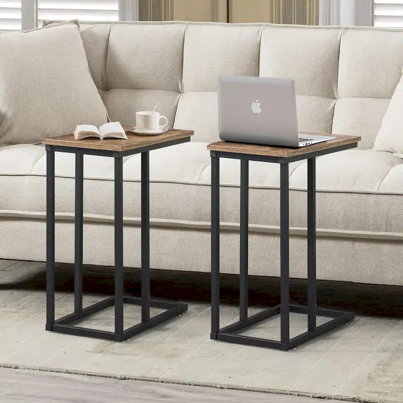 VECELO C-förmiger Beistelltisch Kleiner Sofatisch C-förmiger Ablagetisch Nachttisch mit Metallrahmen 2er-Set