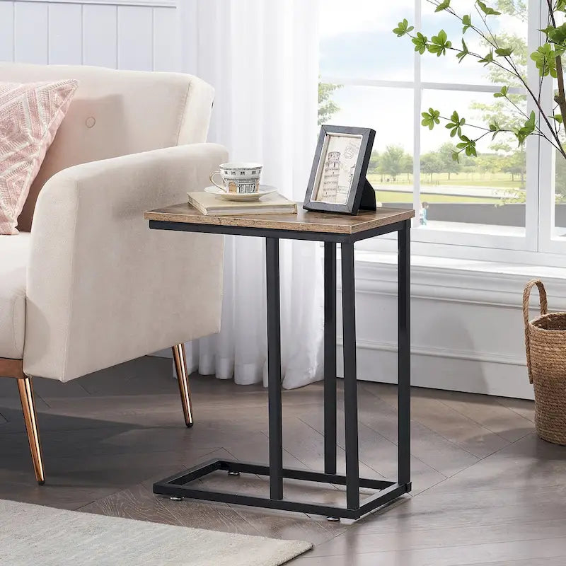 VECELO C-förmiger Beistelltisch Kleiner Sofatisch C-förmiger Ablagetisch Nachttisch mit Metallrahmen 2er-Set