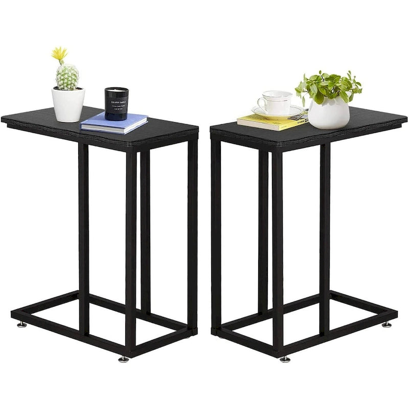 VECELO C-förmiger Beistelltisch Kleiner Sofatisch C-förmiger Ablagetisch Nachttisch mit Metallrahmen 2er-Set