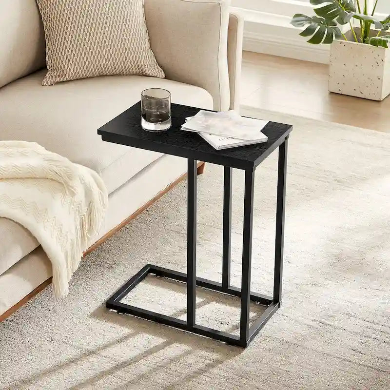 VECELO C-förmiger Beistelltisch Kleiner Sofatisch C-förmiger Ablagetisch Nachttisch mit Metallrahmen 2er-Set