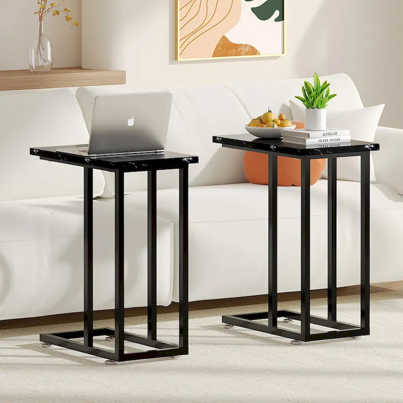 VECELO C-förmiger Beistelltisch Kleiner Sofatisch C-förmiger Ablagetisch Nachttisch mit Metallrahmen 2er-Set
