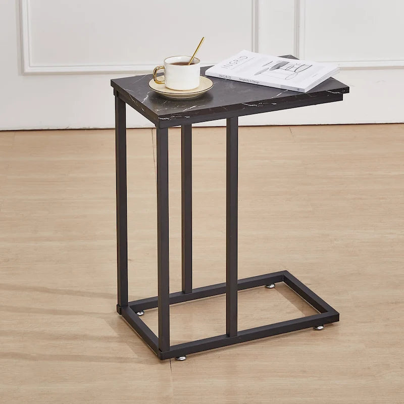 VECELO C-förmiger Beistelltisch Kleiner Sofatisch C-förmiger Ablagetisch Nachttisch mit Metallrahmen 2er-Set