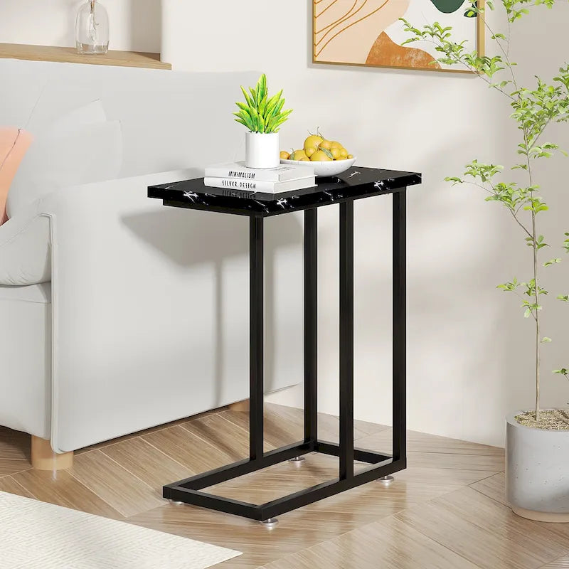 VECELO C-förmiger Beistelltisch Kleiner Sofatisch C-förmiger Ablagetisch Nachttisch mit Metallrahmen 2er-Set