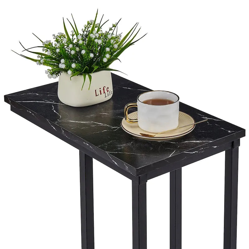 VECELO C-förmiger Beistelltisch Kleiner Sofatisch C-förmiger Ablagetisch Nachttisch mit Metallrahmen 2er-Set