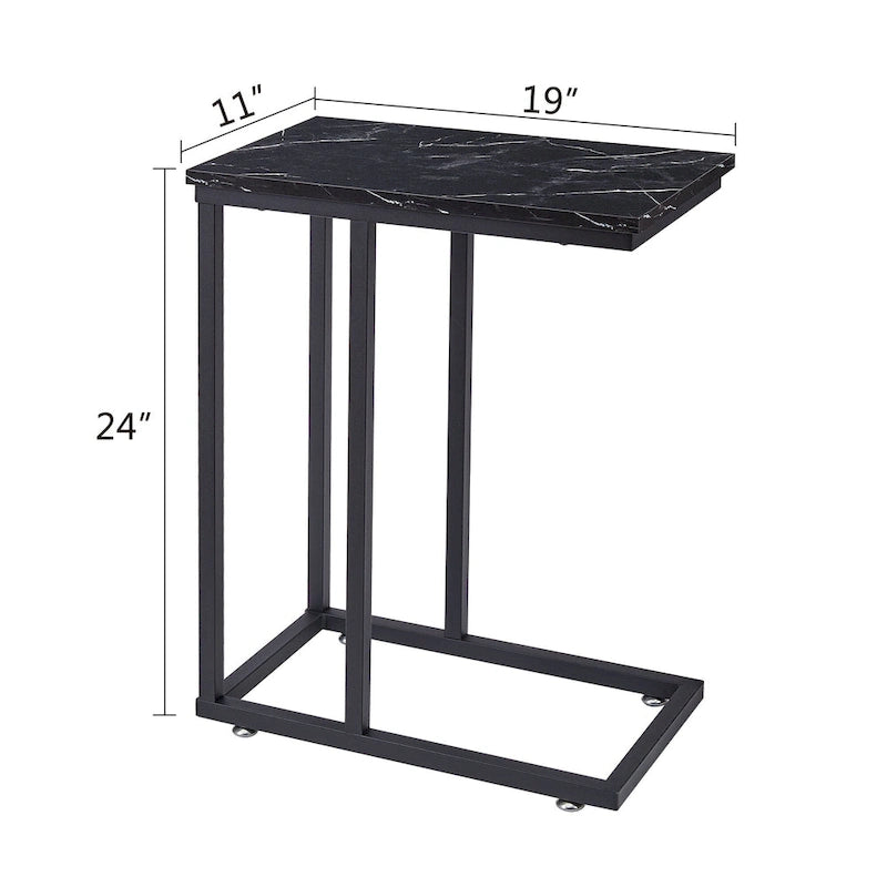 VECELO C-förmiger Beistelltisch Kleiner Sofatisch C-förmiger Ablagetisch Nachttisch mit Metallrahmen 2er-Set