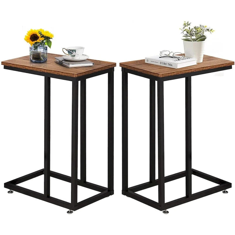 VECELO C-förmiger Beistelltisch Kleiner Sofatisch C-förmiger Ablagetisch Nachttisch mit Metallrahmen 2er-Set