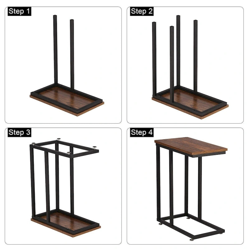 VECELO C-förmiger Beistelltisch Kleiner Sofatisch C-förmiger Ablagetisch Nachttisch mit Metallrahmen 2er-Set