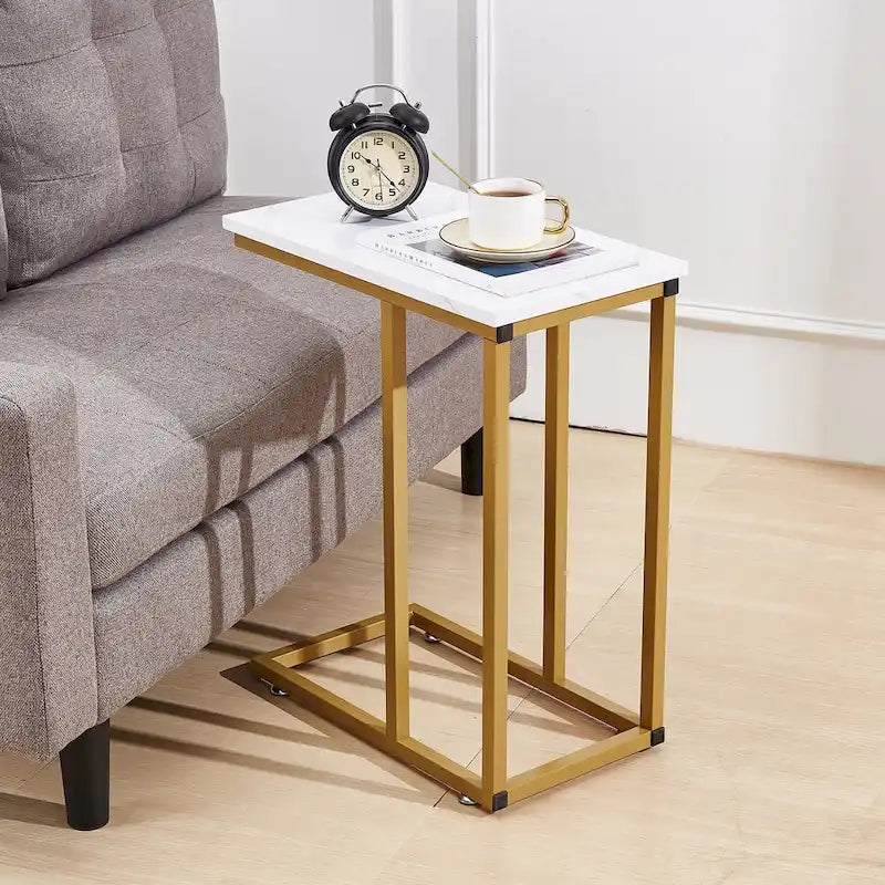 VECELO C-förmiger Beistelltisch Kleiner Sofatisch C-förmiger Ablagetisch Nachttisch mit Metallrahmen 2er-Set