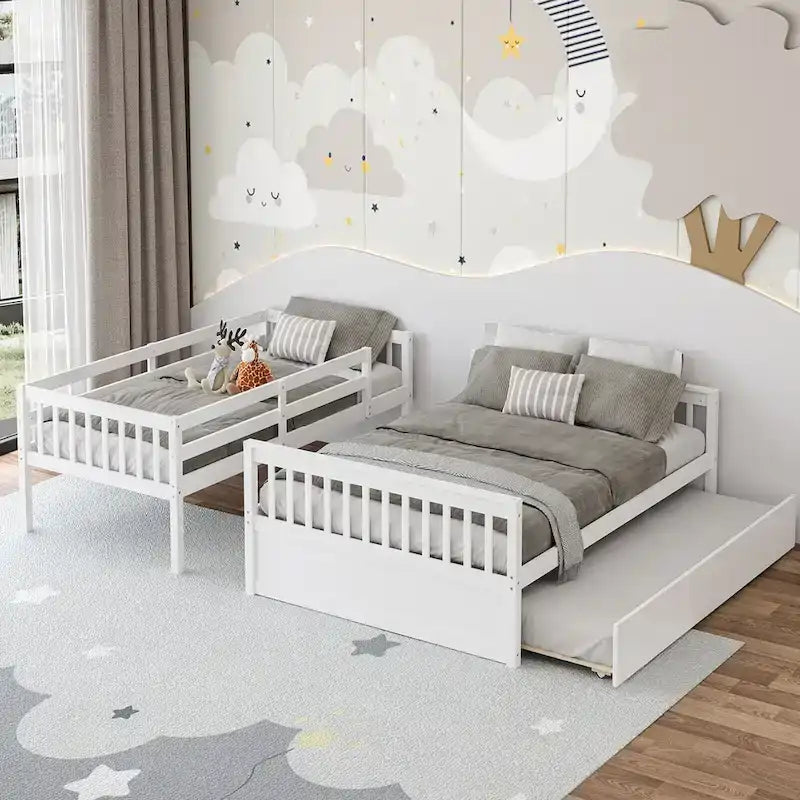 Gymax Etagenbett Twin über Full mit Twin-Ausziehbett, umwandelbar zur Plattform