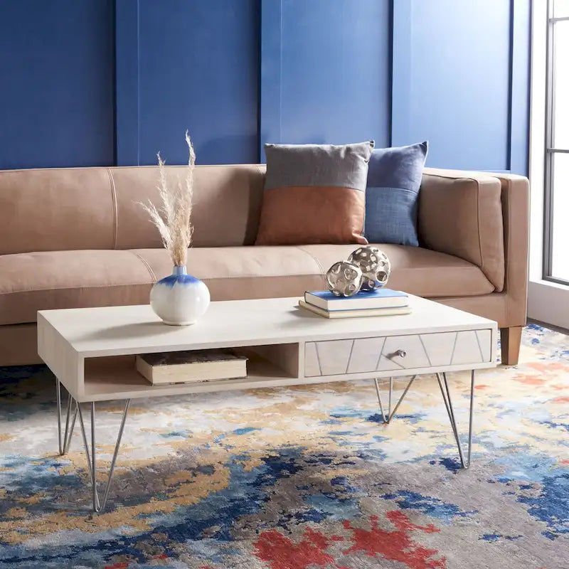 SAFAVIEH Nilgun Couchtisch für Wohnzimmer, 1 Schublade, 1 Ablage – 43 B x 21,6 T x 16 H – 43Bx22Tx16H