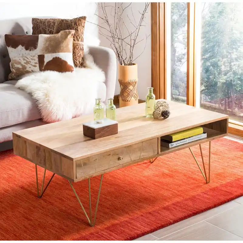 SAFAVIEH Nilgun Couchtisch für Wohnzimmer, 1 Schublade, 1 Ablage – 43 B x 21,6 T x 16 H – 43Bx22Tx16H
