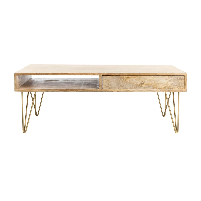 SAFAVIEH Nilgun Couchtisch für Wohnzimmer, 1 Schublade, 1 Ablage – 43 B x 21,6 T x 16 H – 43Bx22Tx16H