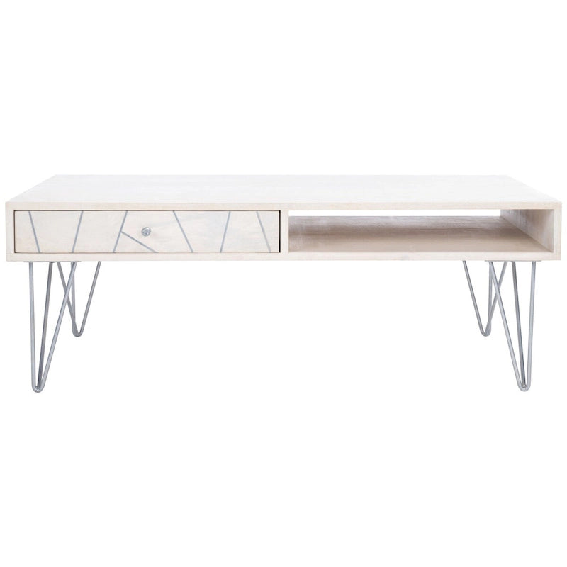 SAFAVIEH Nilgun Couchtisch für Wohnzimmer, 1 Schublade, 1 Ablage – 43 B x 21,6 T x 16 H – 43Bx22Tx16H