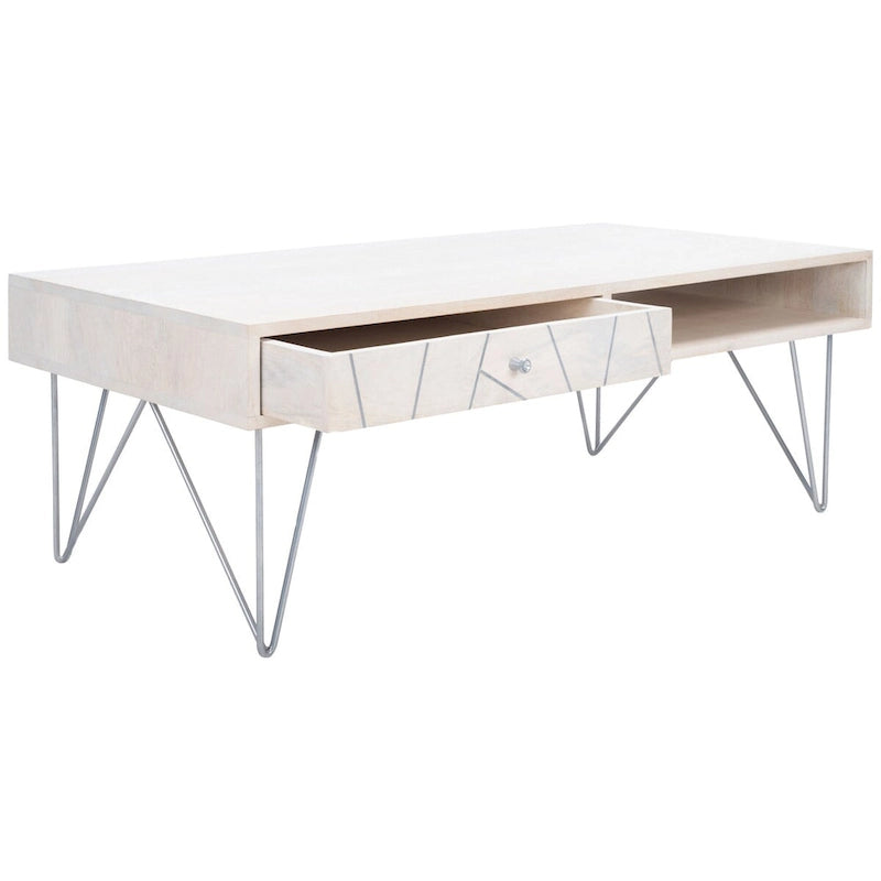 SAFAVIEH Nilgun Couchtisch für Wohnzimmer, 1 Schublade, 1 Ablage – 43 B x 21,6 T x 16 H – 43Bx22Tx16H