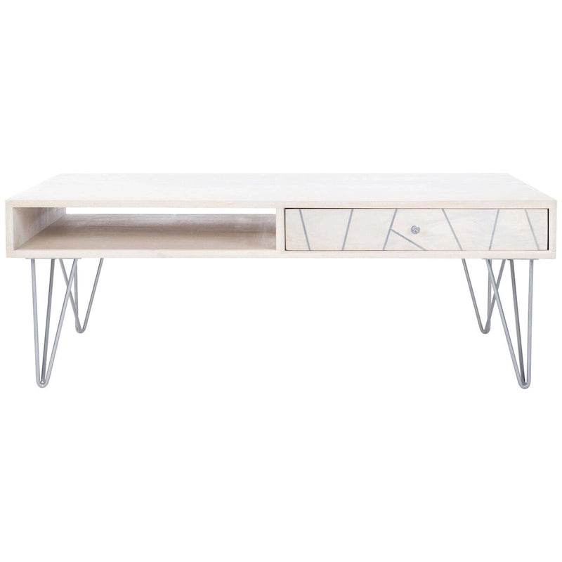 SAFAVIEH Nilgun Couchtisch für Wohnzimmer, 1 Schublade, 1 Ablage – 43 B x 21,6 T x 16 H – 43Bx22Tx16H