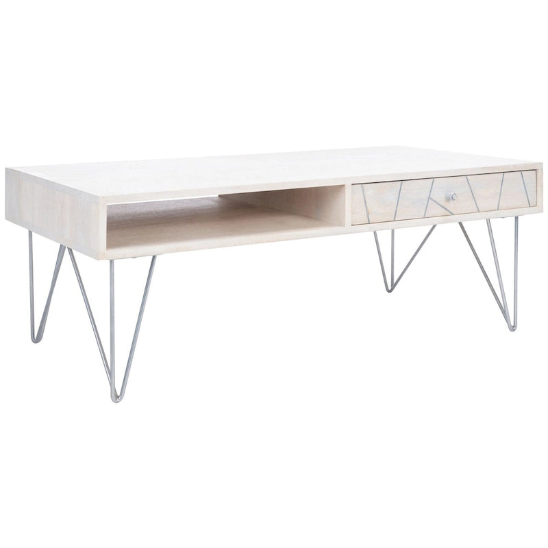 SAFAVIEH Nilgun Couchtisch für Wohnzimmer, 1 Schublade, 1 Ablage – 43 B x 21,6 T x 16 H – 43Bx22Tx16H