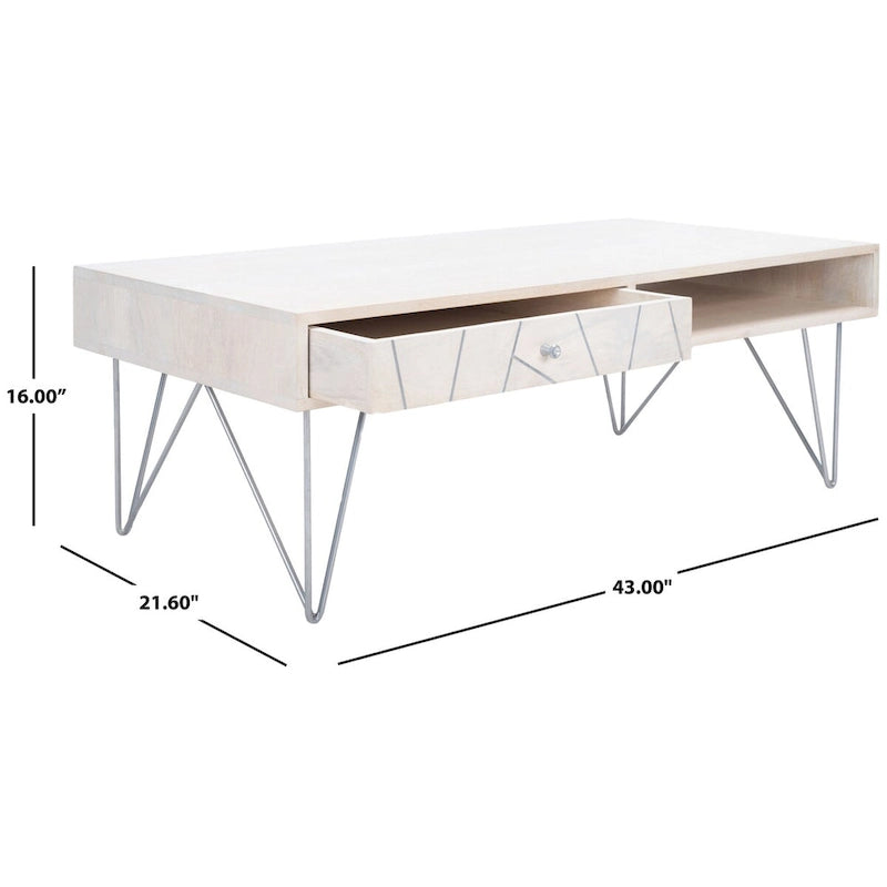 SAFAVIEH Nilgun Couchtisch für Wohnzimmer, 1 Schublade, 1 Ablage – 43 B x 21,6 T x 16 H – 43Bx22Tx16H
