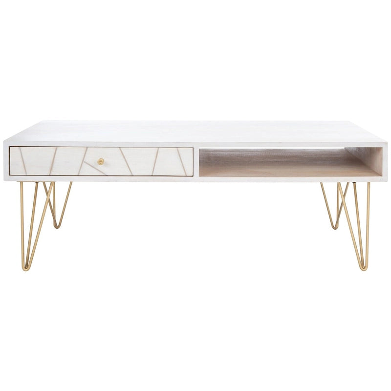 SAFAVIEH Nilgun Couchtisch für Wohnzimmer, 1 Schublade, 1 Ablage – 43 B x 21,6 T x 16 H – 43Bx22Tx16H