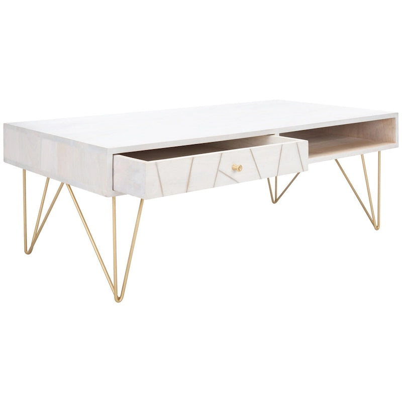 SAFAVIEH Nilgun Couchtisch für Wohnzimmer, 1 Schublade, 1 Ablage – 43 B x 21,6 T x 16 H – 43Bx22Tx16H