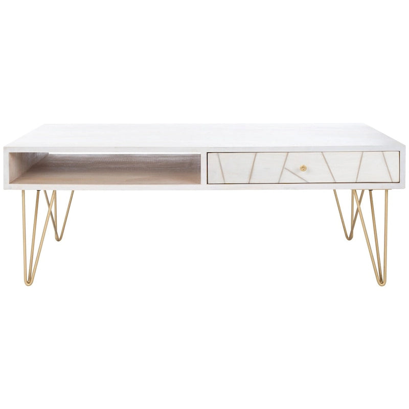 SAFAVIEH Nilgun Couchtisch für Wohnzimmer, 1 Schublade, 1 Ablage – 43 B x 21,6 T x 16 H – 43Bx22Tx16H