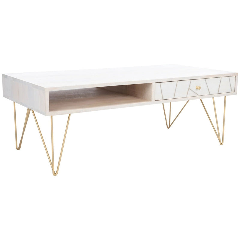 SAFAVIEH Nilgun Couchtisch für Wohnzimmer, 1 Schublade, 1 Ablage – 43 B x 21,6 T x 16 H – 43Bx22Tx16H