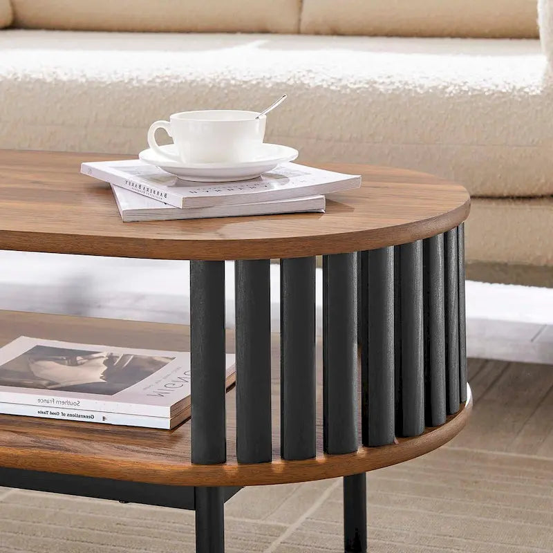 Collins moderner zweifarbiger ovaler Couchtisch aus Holz mit Ablage