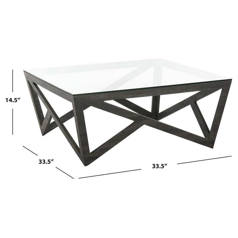 SAFAVIEH Annmarie Couchtisch Mid-Century mit Glasplatte – 33,5 x 33,5 x 14,5 – 34B x 34T x 15H