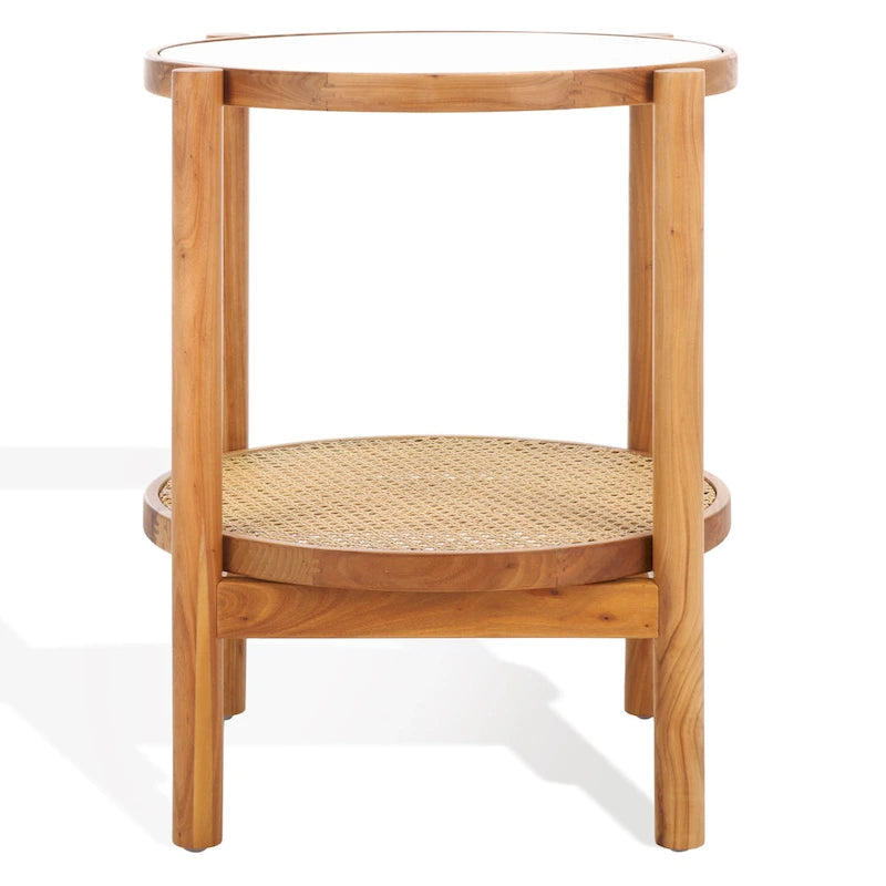 SAFAVIEH Couture Beistelltisch Alberdine aus Rattan/Glas – 58 cm B x 58 cm T x 61 cm H – 58B x 58T x 61H