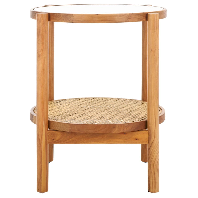 SAFAVIEH Couture Beistelltisch Alberdine aus Rattan/Glas – 58 cm B x 58 cm T x 61 cm H – 58B x 58T x 61H