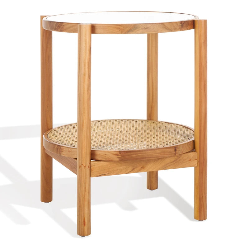SAFAVIEH Couture Beistelltisch Alberdine aus Rattan/Glas – 58 cm B x 58 cm T x 61 cm H – 58B x 58T x 61H