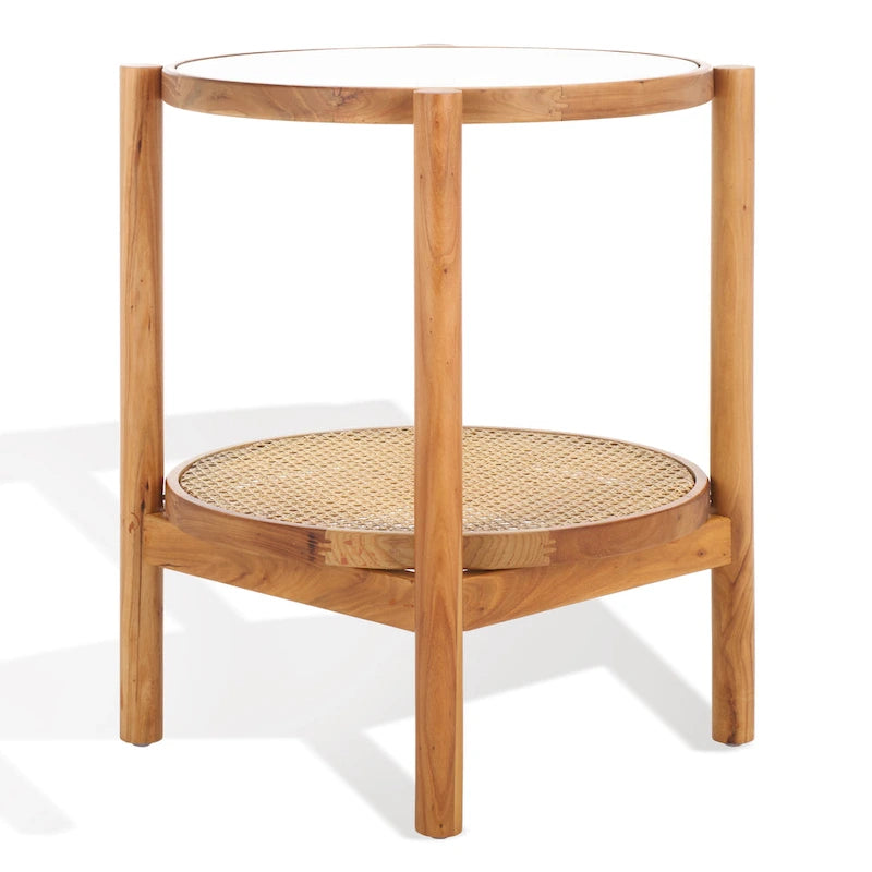 SAFAVIEH Couture Beistelltisch Alberdine aus Rattan/Glas – 58 cm B x 58 cm T x 61 cm H – 58B x 58T x 61H