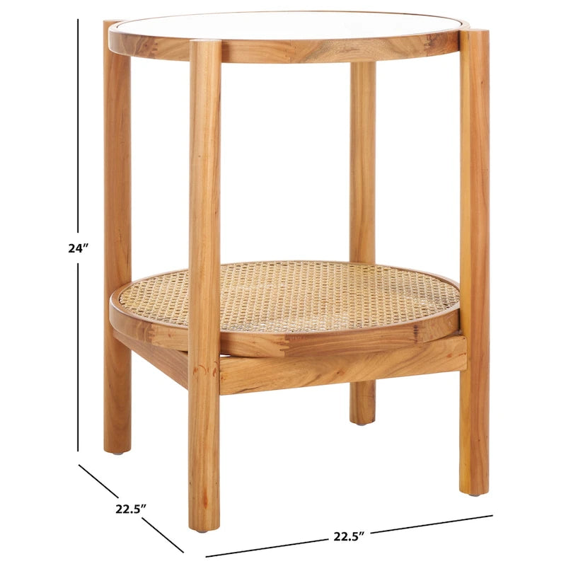 SAFAVIEH Couture Beistelltisch Alberdine aus Rattan/Glas – 58 cm B x 58 cm T x 61 cm H – 58B x 58T x 61H