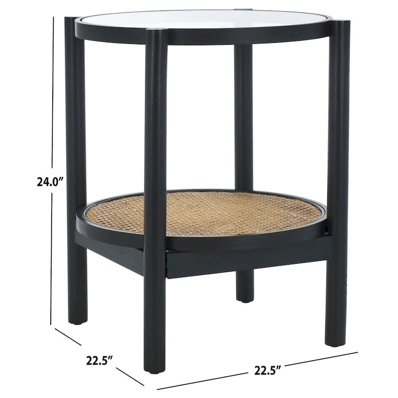 SAFAVIEH Couture Beistelltisch Alberdine aus Rattan/Glas – 58 cm B x 58 cm T x 61 cm H – 58B x 58T x 61H