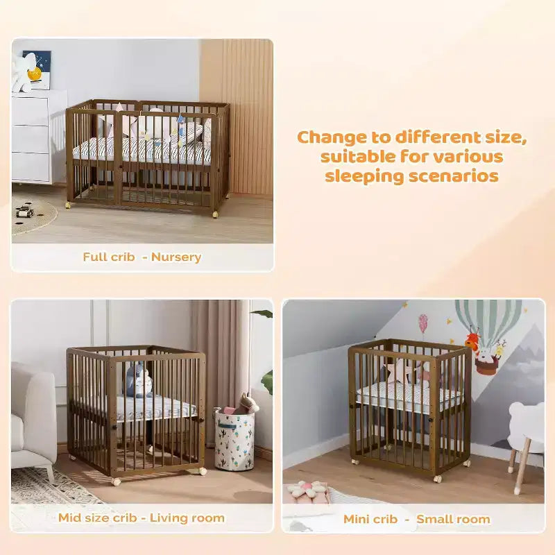 JOYMOR 8-in-1 umwandelbares Kinderbett, inklusive 2 Matratzen, umwandelbar in Stubenwagen, Mittelbett, großes Kinderbett, Tagesbett, Kleinkindbett und Laufstall