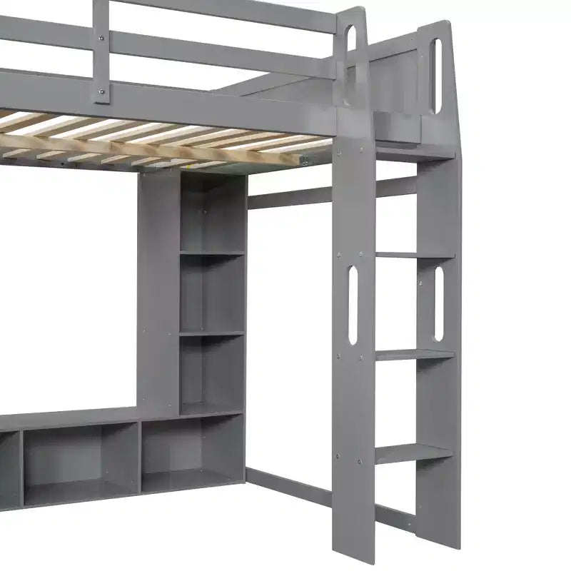 Whisen Wood Gaming-Hochbett (Twin Size) mit Schreibtisch, mehreren Ablagefächern, LED-Beleuchtung und einer Kleiderstange