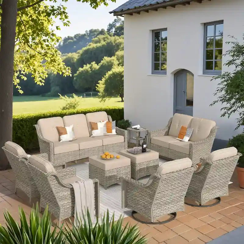 XIZZI 9-teiliges Gartenmöbel-Set mit drehbaren Stühlen für den Außenbereich