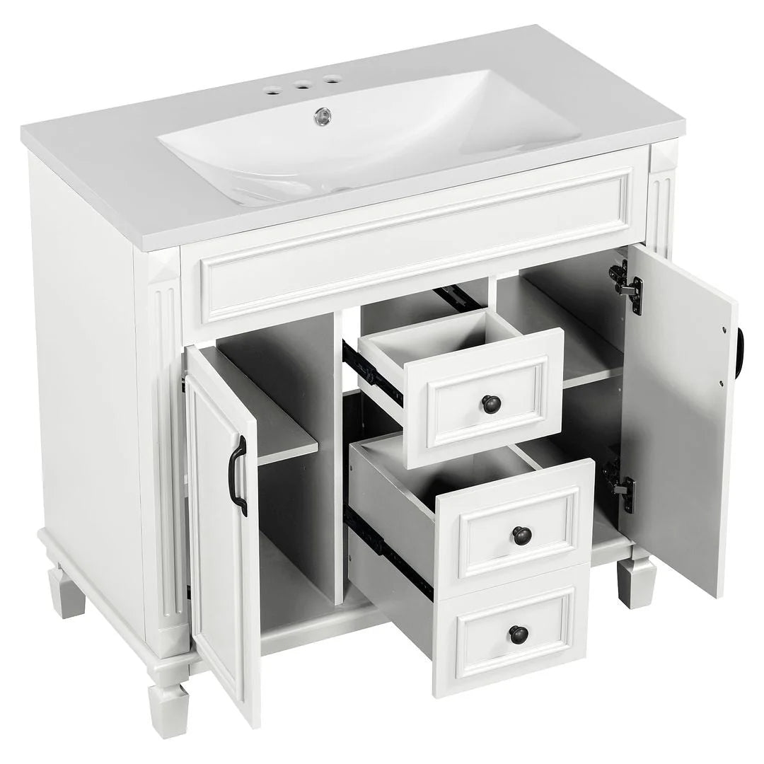 Moderner 36'' Badschrank mit Aufsatzwaschbecken und Spiegelschrank, 2 Türen und 2 Schubladen