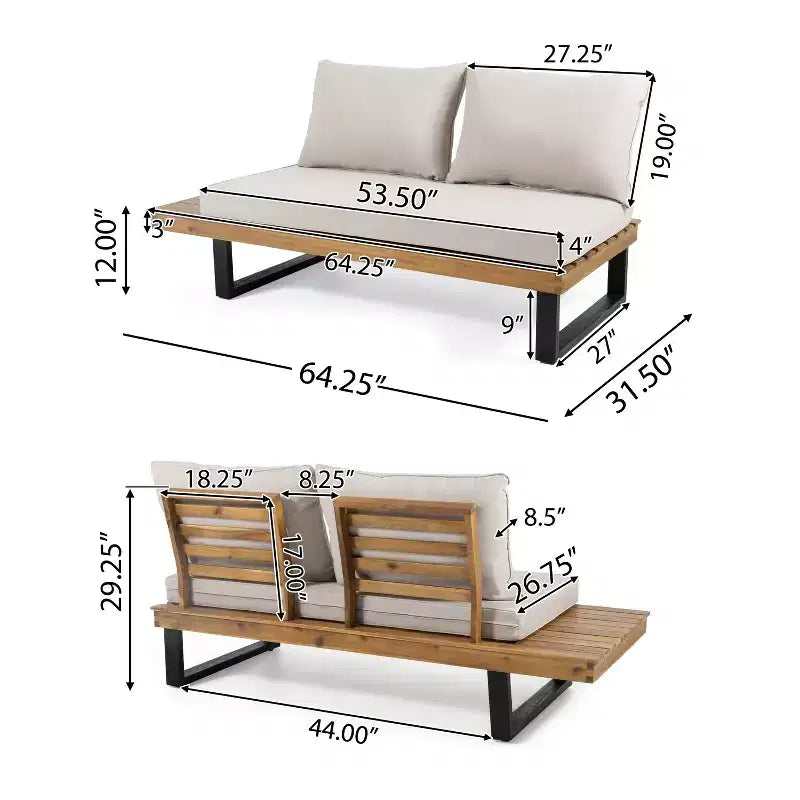 L-förmiges Outdoor-Sofa-Set, Terrassen-Freizeit-Lounge-Set, Garten-Gesprächs-Sitzgruppe mit Couchtisch und wasserabweisendem Kissen – ModernLuxe