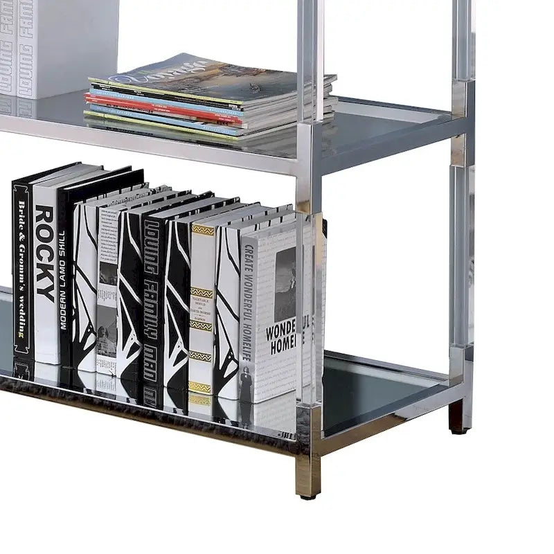 Metall- und Glas-Sofatisch mit 2 offenen Ablagen, Silber und Transparent