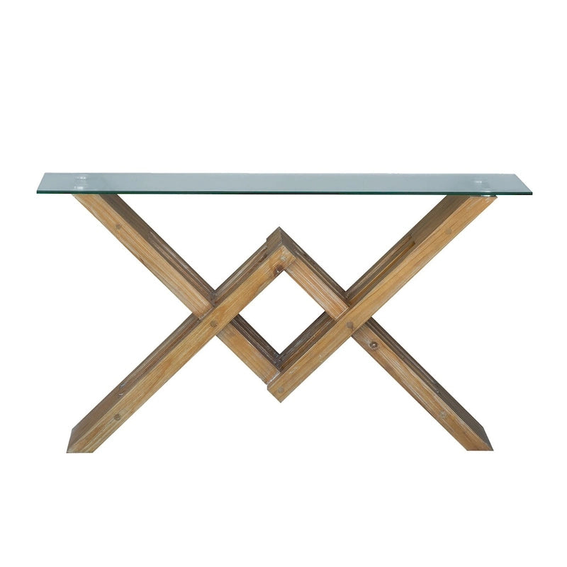Konsolentisch aus poliertem Akazienholz mit Glasplatte – 58x16x34