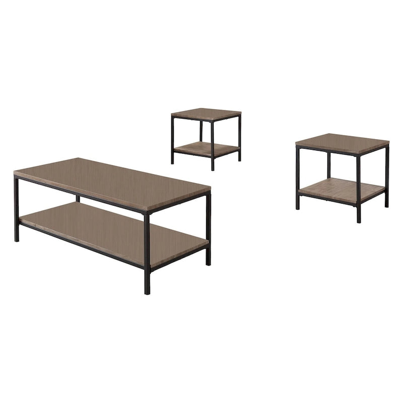 3-teiliges Beistelltisch-Set mit Couchtisch und 2 Beistelltischen aus Holz (grau)/Metall (schwarz)