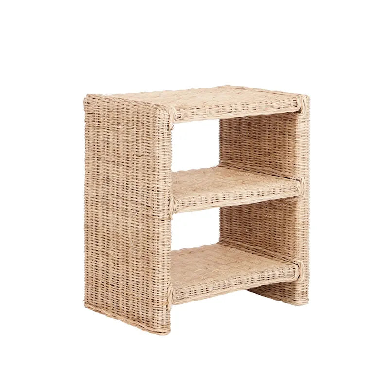 Spiroa 22 Küsten-Bohemian Rattan/Holz 3-stöckiger Beistelltisch, Natur, von JONATHAN Y – 22.04